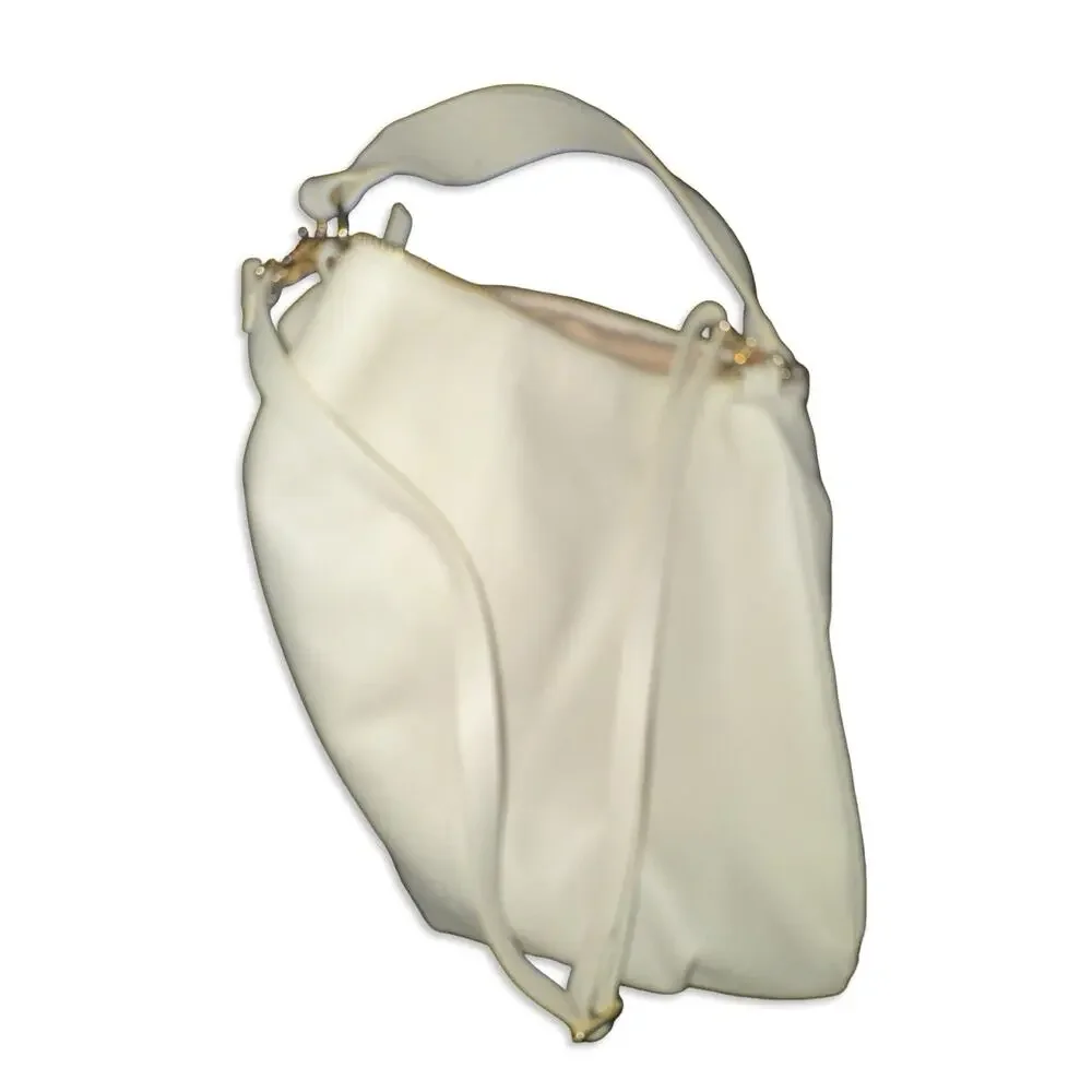 LAGGO Women's Pebbled Leather Shoulder Bag Designer Ivory Large Purse CLEAN!